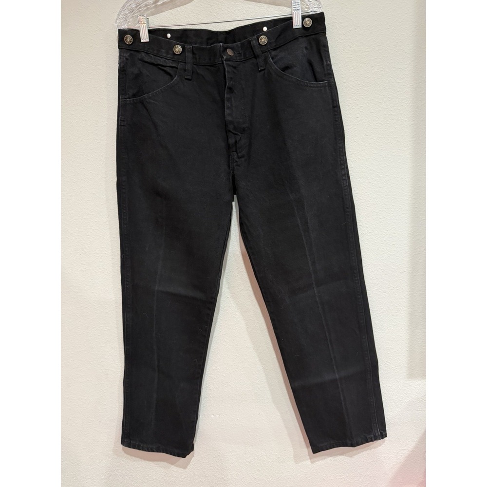 Vintage Rustler Mens Jeans Size 34x29‎ Black Cotton Buttons Around Waistband